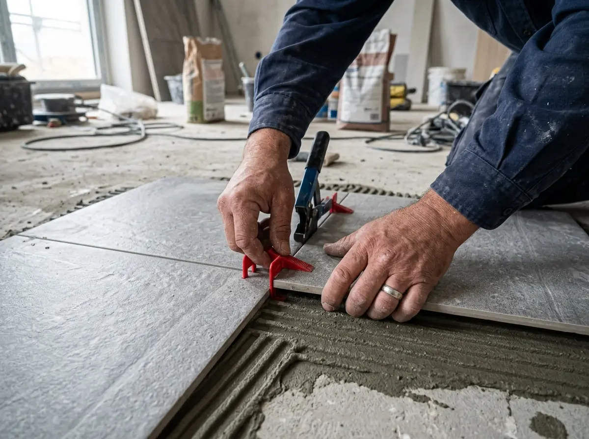 Posa in opera di piastrelle spessorate 20 mm effetto legno su supporti regolabili per esterni