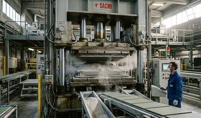 Pressa idraulica industriale per la formatura di piastrelle in ceramica